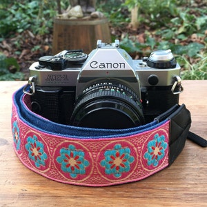 Camera Strap - Pink and Blue flower woven  - FREE SHIPPING WORLDWIDE!