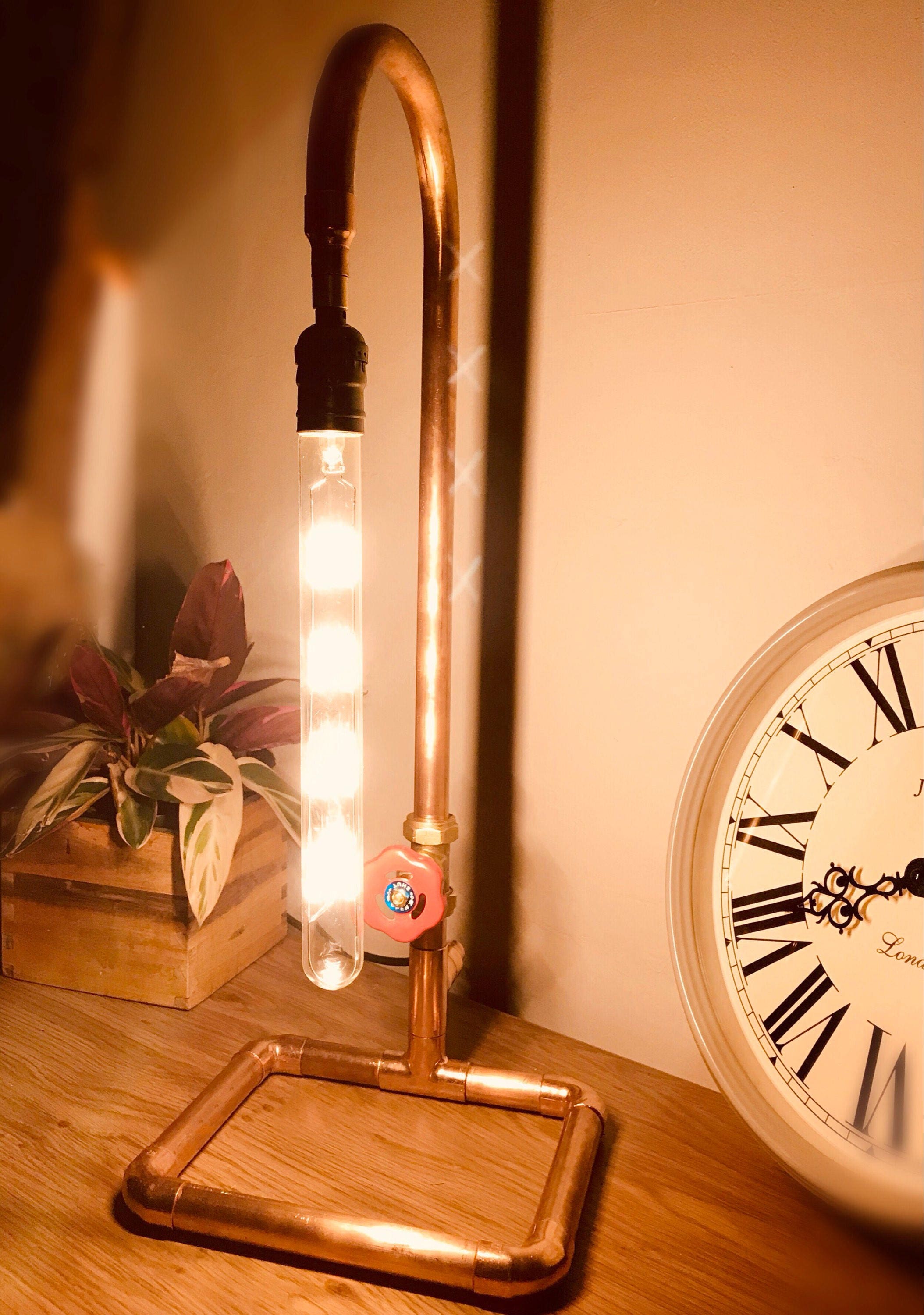 Industrial Copper Pipe Lamp Working Water Valve Switch Edison Long
