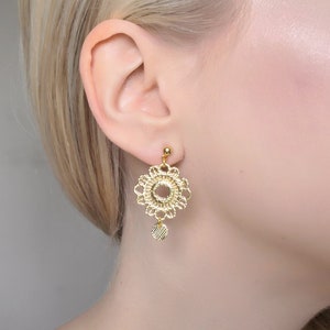 Gold plated boho earrings, gold disc dangle earrings, gift for her image 2