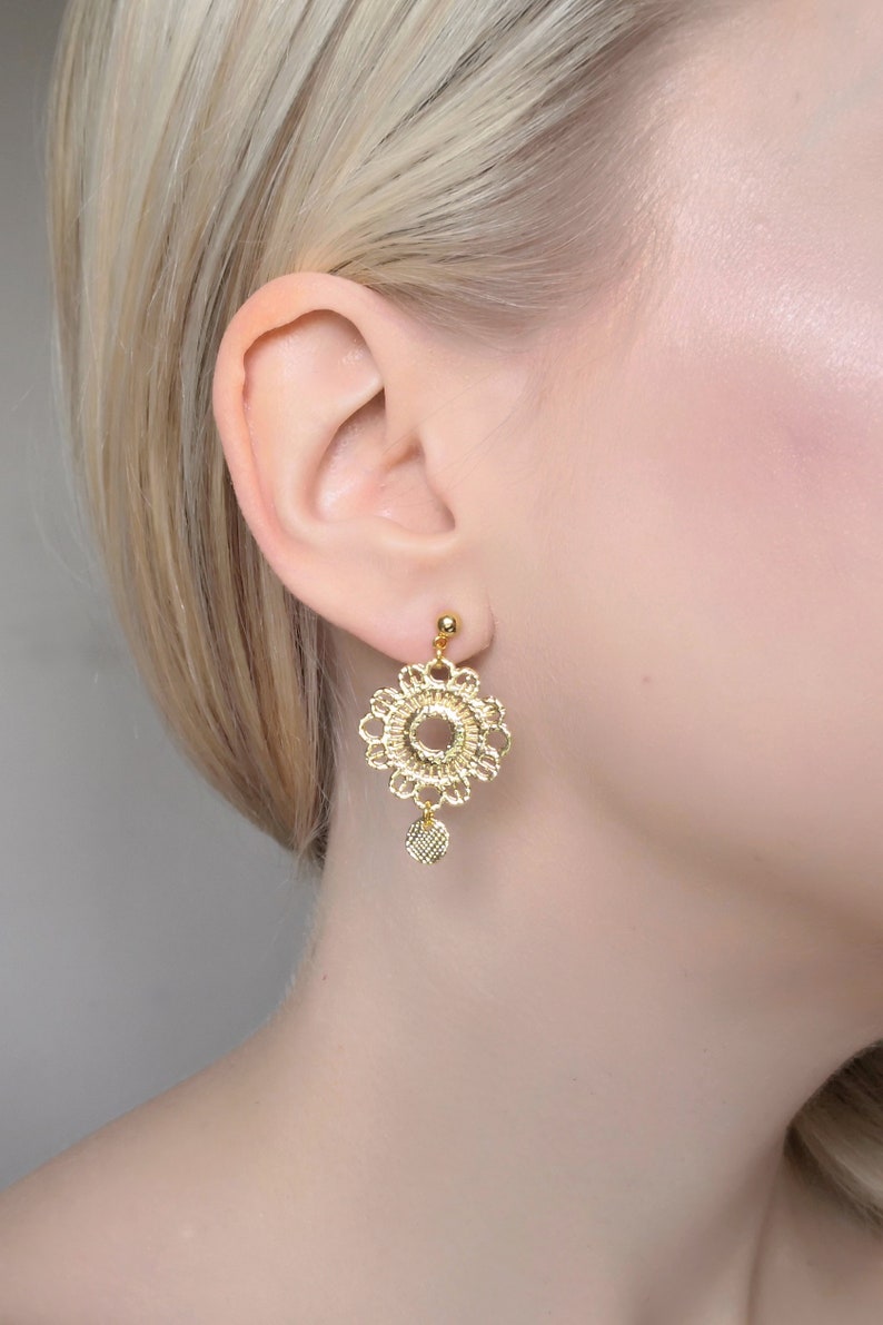 Gold plated boho earrings, gold disc dangle earrings, gift for her image 2