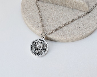 Boho daisy necklace, star coin necklace, rhodium colour chain necklace