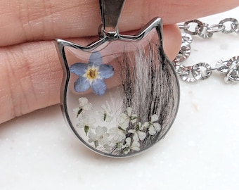 Collar o llavero de recuerdo de pelo de gato, joya conmemorativa para mascotas, colgante personalizado para la pérdida de un gato.