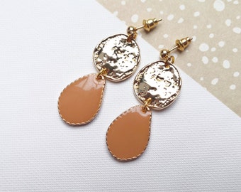 Gold plated earrings, terracotta enamel earrings, gold boho dangle earrings