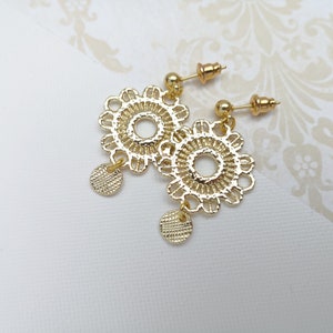 Gold plated boho earrings, gold disc dangle earrings, gift for her image 1