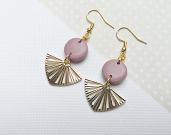 Clay Earrings Pink Fan Earrings Red, Pink Ivory Fan Earrings