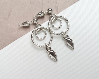Spike earrings, plated circle dangle earrings, gothic earrings