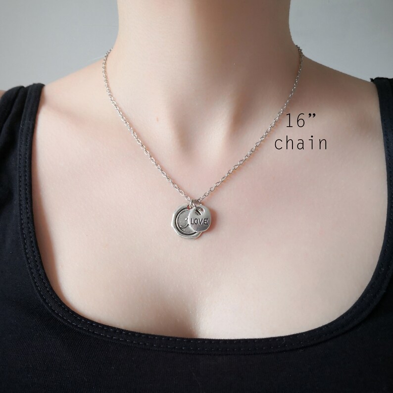 Wax Stamp Initial Necklace Personalised Antique Silver Love Etsy