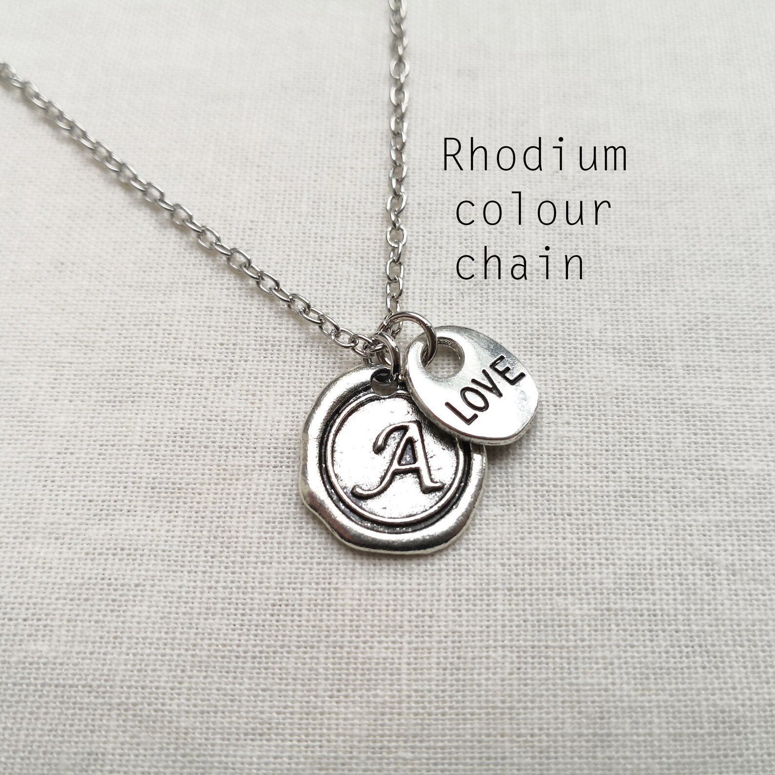Wax Stamp Initial Necklace Personalised Antique Silver Love Etsy