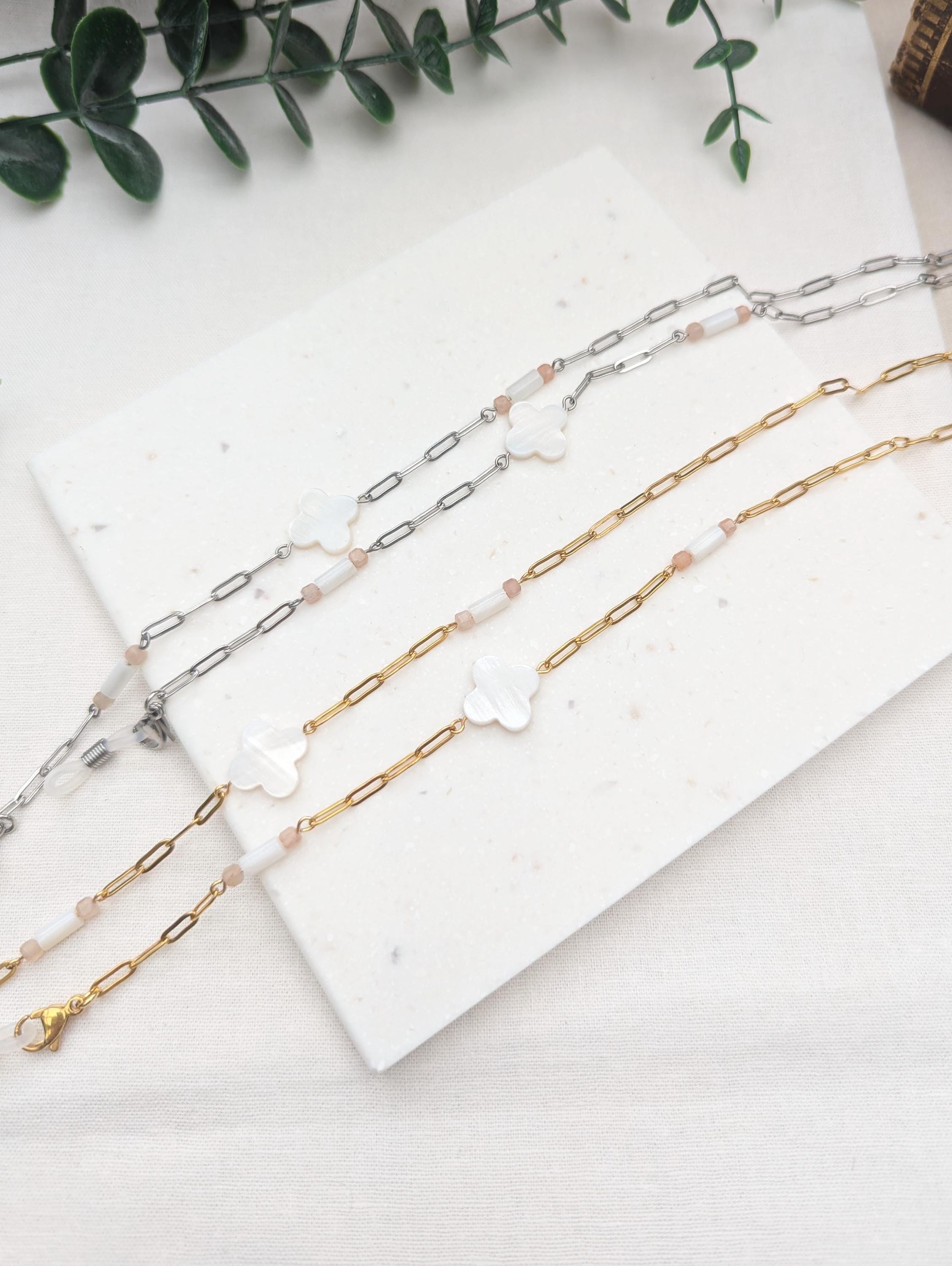 Clover Glasses Chain, Stainless Steel Boho Eyeglasses Chains, Gold Plated Glasses Holder Necklace, Sunglasses Strap