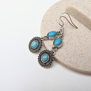 Antique silver plated boho earrings, turquoise earrings