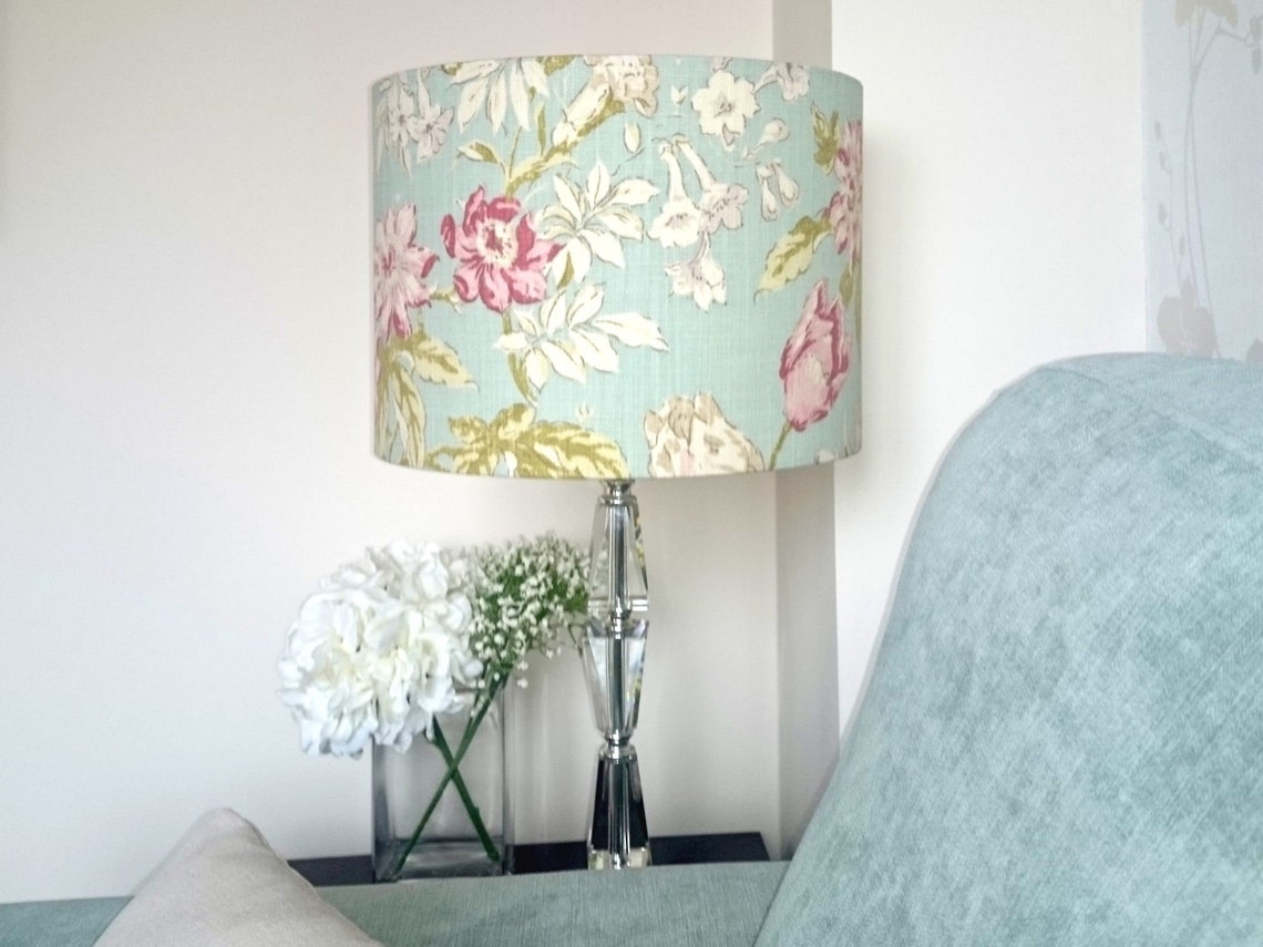 Shabby Chic Floral Lamp Shade Duck Egg Blue Drum Lampshade Etsy