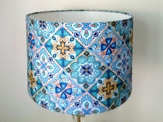 Geometric Moroccan Tile Fabric Ceiling Light/Table Lamp Details about   Peacock Teal Lamp Shade