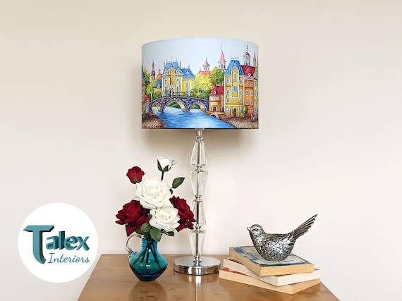 Funky Multi coloured Lampshade Vintage Cityscape Colourful Old