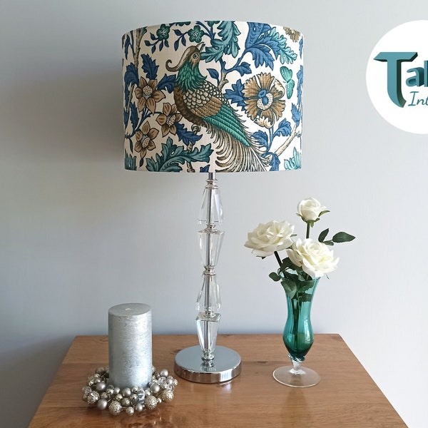 Peacock Lampshade, Teal Turquoise Green Lamp Shade, iLiv Oakmere Fabric, Drum Pendant/Ceiling Light Shade, Floor Lamp/Bedside Table Lamp