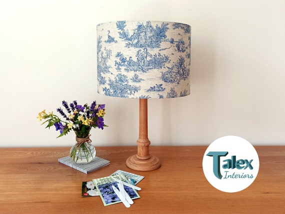 Blue Rustic Lampshade French Toile De Jouy Vintage Cottage Blue Rustic Lampshade French Toile De, Country Style Ceiling Lampshades