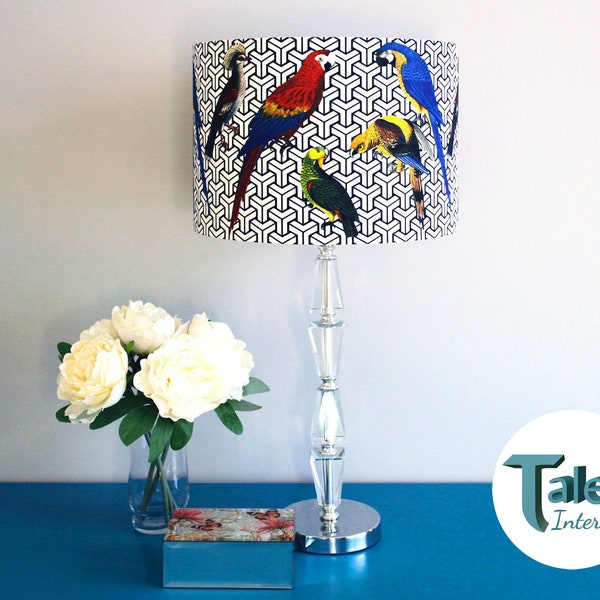 Jungle Parrot Lampenkap, Exotische Tropische Vogel Lampenkap, Rood Blauw Geel Groen Stof, Drum Plafondlamp, Vloerlamp/nachtkastje Lamp