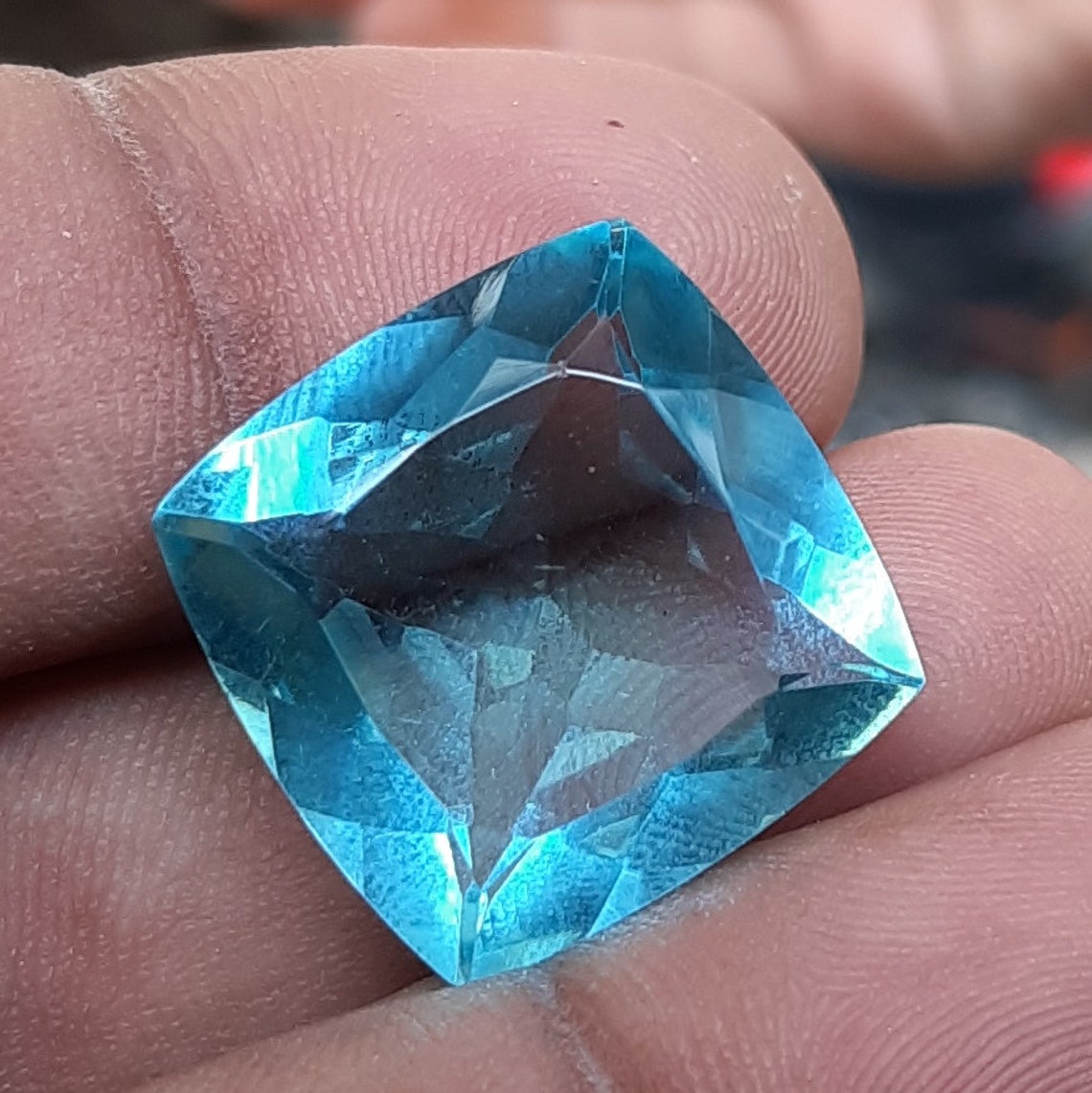 24Ct Lab created Blue Topaz Gemstone Faceted Loose Topaz Etsy