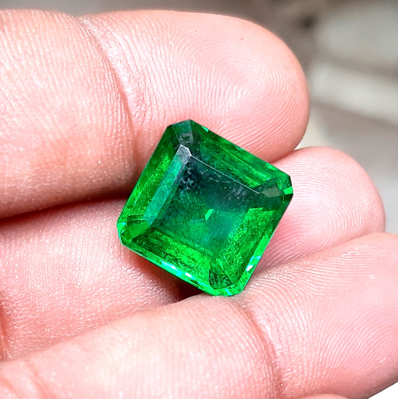 11.60Ct Lab created Emerald Gemstone Faceted Quartz Emerald Etsy