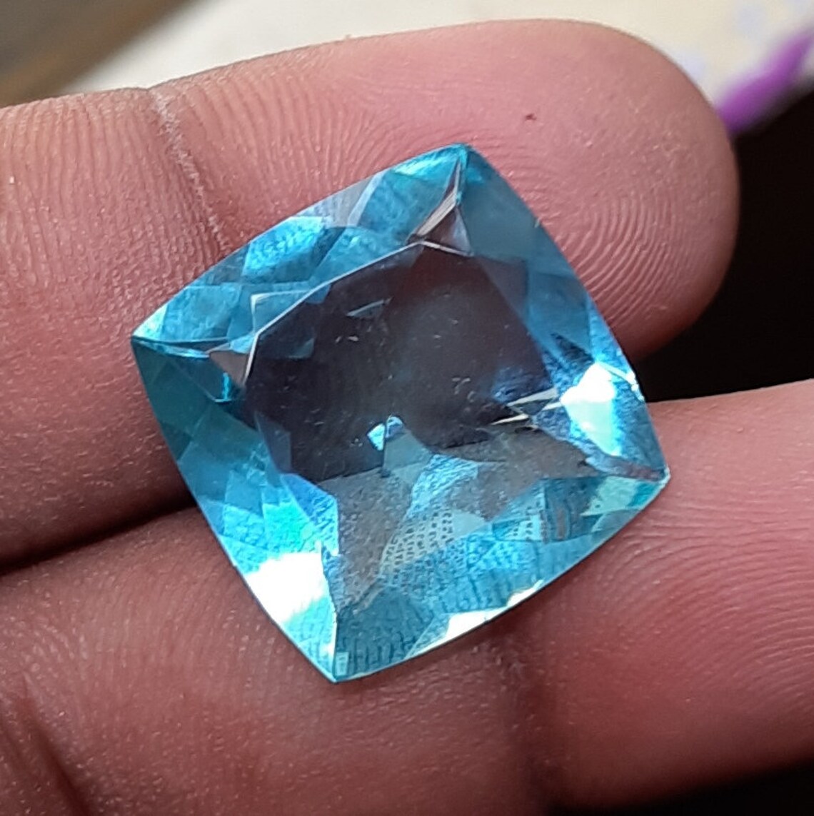 24Ct Lab created Blue Topaz Gemstone Faceted Loose Topaz Etsy