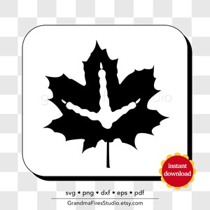 Canadian Mapleleaf with Turkey Track inside. The leaf is solid black and the turkey track is reversed white or "cut out" in the svg file to show the underlying surface through the turkey track. Great for all turkey hunters everywhere.