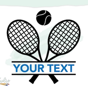 Raquettes de tennis séparées avec une balle de tennis fichier coupe SVG, personnaliser équipement de tennis, symbole de sport SVG, conception de tasse, fan de tennis, idée cadeau tennis