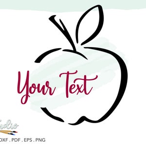 May include: Black and white outline of an apple with a space for text that says "Your Text".