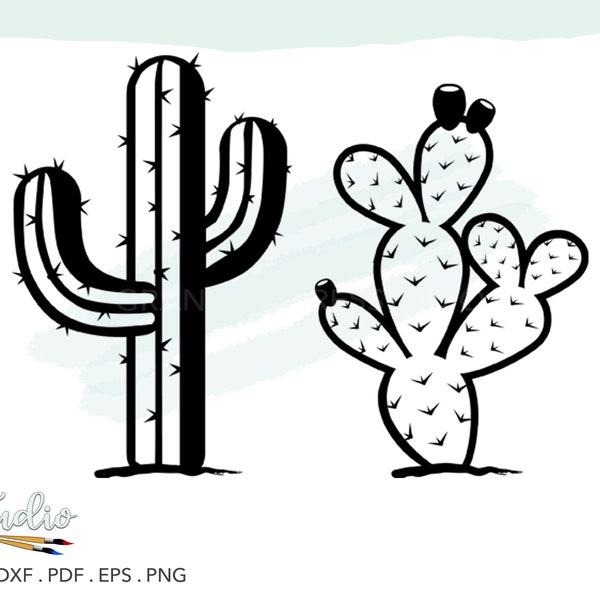 Cactus SVG, 2 Easy Cactus SVG, Prickly Pear Cactus, Saguaro Cactus, Southwest Decor, Southwest Theme, Arizona Desert Decor, Cactus Clipart