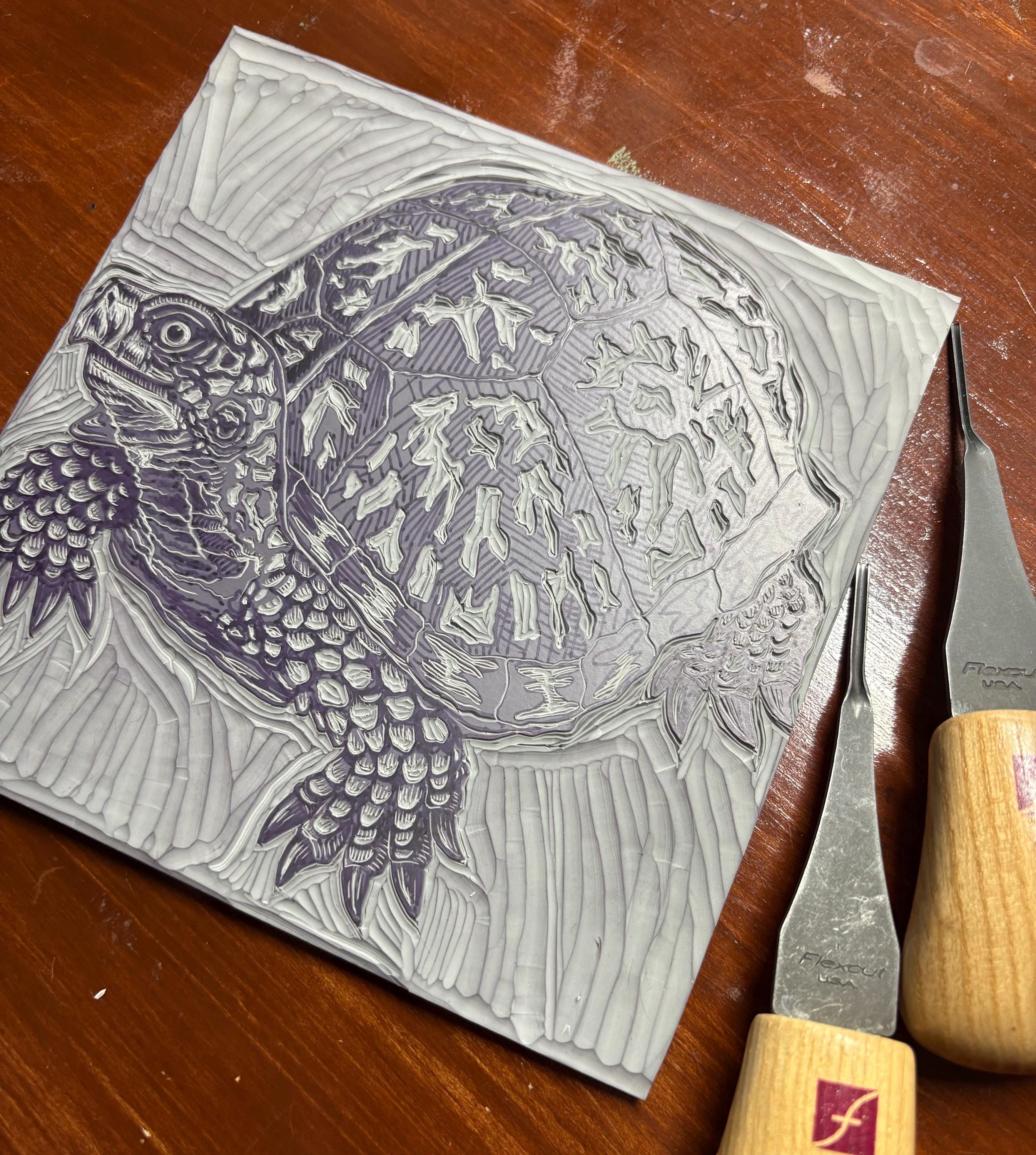 Eastern Box Turtle Linocut Print | 8x8 Two Layer Color Relief Block ...