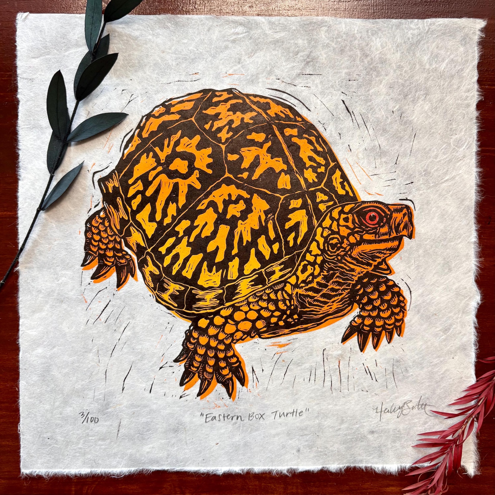 Eastern Box Turtle Linocut Print | 8x8 Two Layer Color Relief Block ...