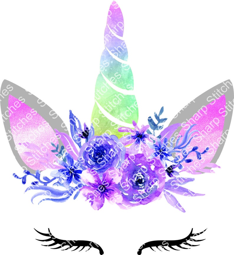 Instant Download Watercolor Unicorn Face Purples for Clear | Etsy