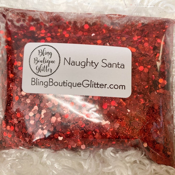 Red Chunky Mix Holographic Glitter - Naughty Santa