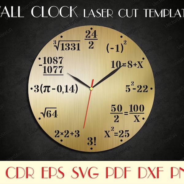 Math Clock,Math wall decor, Math gift,Teacher gift,Clock template,Laser cut template,Birthday gift,Vector for CNC,Modern wall clock WCM-42