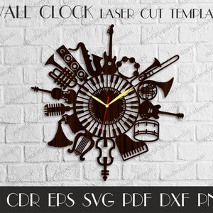 Music Clock svg,Music clock for wall,Music decor svg,Rustic wall decor,Music hall decor,Clock file,Laser cut template,CNC plans WCM-65