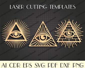 Set All seeing eye Svg,All seeing eye wall art,Illuminati Symbols svg,Freemasonry svg,Freemason svg,cnc files for laser,laser cut files S-21