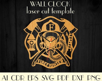 Firefighter wall clock ,Firefighter svg,Clock laser cut,Firefighter logo,Fire fighter wall decor,Gifts for dad,CNC files,Gift for him WCM-52
