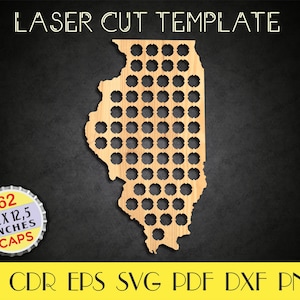 Illinois Beer Caps map dxf, Illinois Beer cap holder svg, Bottle caps holder, Gift for him, Fathers Day gift, CNC plans, laser cut files LCT-43