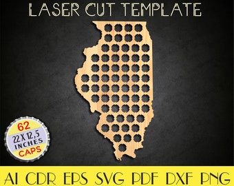 Illinois Beer Caps map dxf,Illinois Beer cap holder svg,Bottle caps holder,Gift for him,Fathers Day gift,CNC plans,laser cut files LCT-43