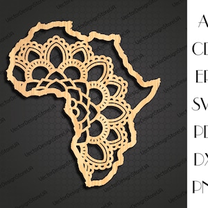 Arte de pared de África, decoración de África svg, África svg, Mapa de África Mandala svg, Mandala SVG, Decoración de mandala, archivos cnc para láser, archivos de corte láser LCT-47