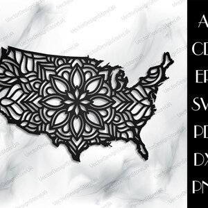 USA muur decor svg, Unted staten svg, Amerika Kaart dxf, Usa Kaart Mandala svg, Verenigde Staten Mandala SVG, cnc-bestand voor laser, laser gesneden bestanden LCT-48