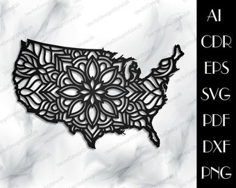 USA wall decor svg,Unted states svg,America Map dxf,Usa Map Mandala svg, United States Mandala SVG,cnc file for laser,laser cut files LCT-48