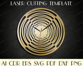Modern clock,Housewarming gift,Unique clock,Geometric wall decor,Unique home decor,Geometric svg,Laser cut template,Vector for CNC WCM-132