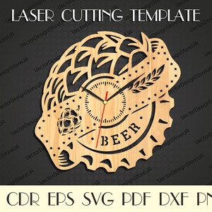 Ölpubklocka dxf, ölpubkonst, ölpub svg, öldekor, ölklocka, ölpresent, present till honom, födelsedagspresent, vektor för CNC, trälaserskuren WCM-33 bild 2