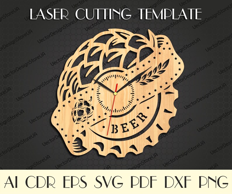 Ölpubklocka dxf, ölpubkonst, ölpub svg, öldekor, ölklocka, ölpresent, present till honom, födelsedagspresent, vektor för CNC, trälaserskuren WCM-33 bild 2