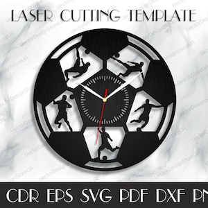 Orologio da calcio in formato SVG, Orologio sportivo, Arte della parete di calcio, Calcio in formato SVG, Calcio in formato SVG, Regalo di calcio, Taglio laser sportivo, Vettore per CNC, Orologio taglio laser WCM-170
