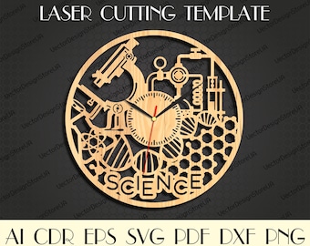 Science wall art svg,Science gift,Science decor svg,Scholl wall decor,Gift for Teacher,Clock file,Laser cut template,CNC plans WCM-227