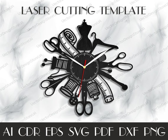 Sewing wall art,Sewing Clock svg,Sewing room sign file,Sewing svg,Tailor shop sign,Tailor svg,Clock file,Laser cut files,CNC plans WCM-174