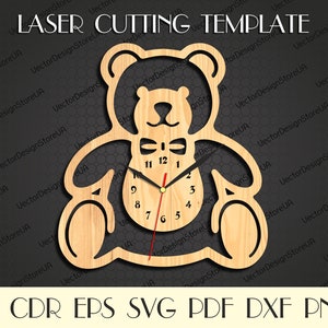 Teddy bear clock for wall, Teddy bear template , Laser cut template, Kids room decor, Birthday gift, Vector for CNC, Kids room clock WCM-32