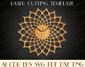 Pattern wall decor Unique clock Clock for cnc Large wall clock Rustic decor Dxf files for laser Laser cut files Clock dxf Clock svg WCM-102