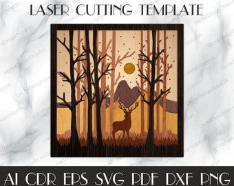 Nature Layered Landscape,Multi-layer files, Deer Silhouette svg,Multilayer svg,Multilayer deer file,laser cut files,CNC plans LCT-61