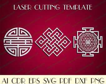 Establecer Sri yantra arte de pared,Sri yantra svg,Símbolo de Shou svg,Arte de pared de nudo sin fin,Nudo sin fin svg,archivos cnc para láser,archivos de corte láser S-31